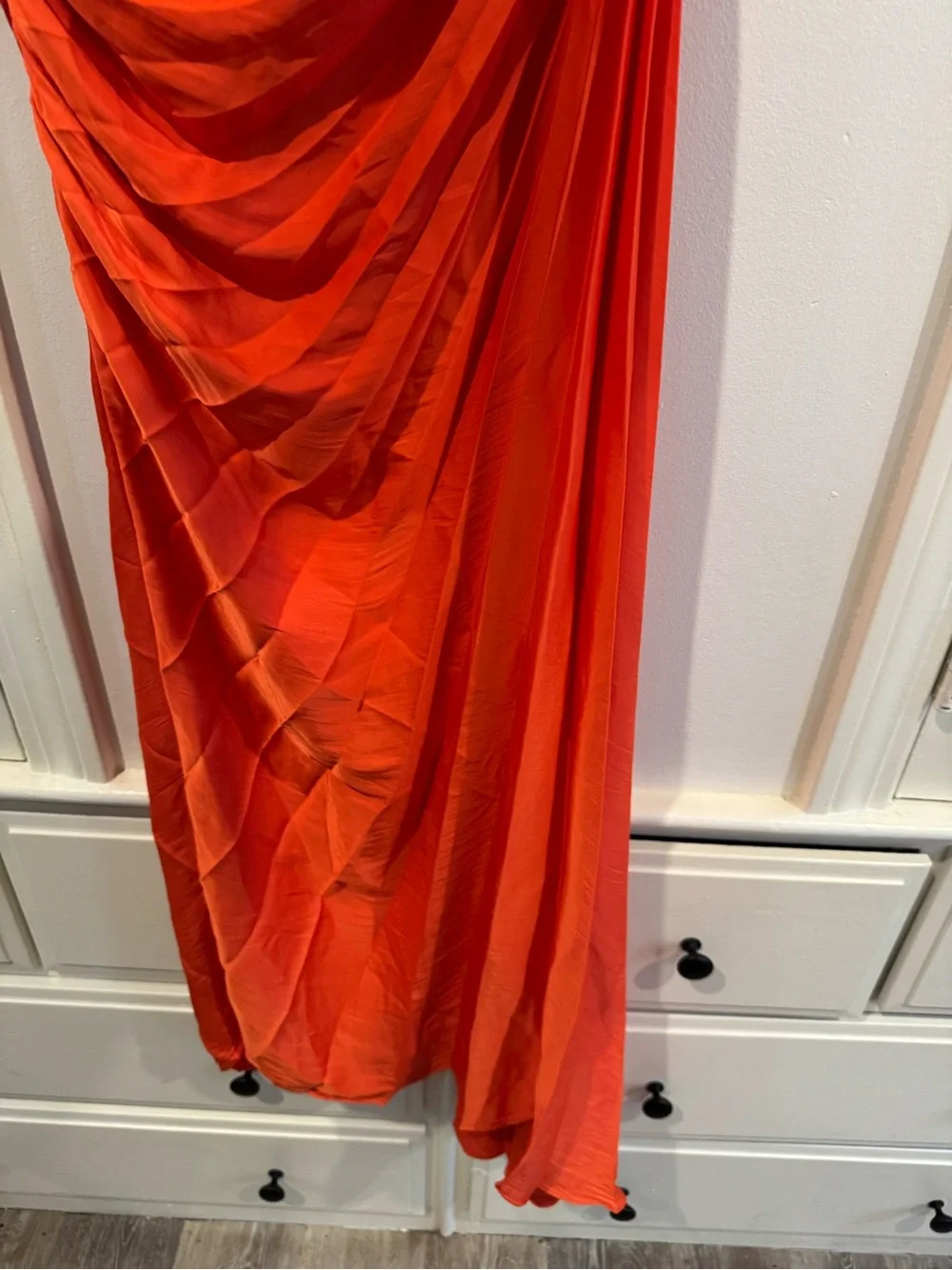 House Of Harlow 1960 One Shoulder Pleated Orange Asymmetrical Midi Dress Sz M